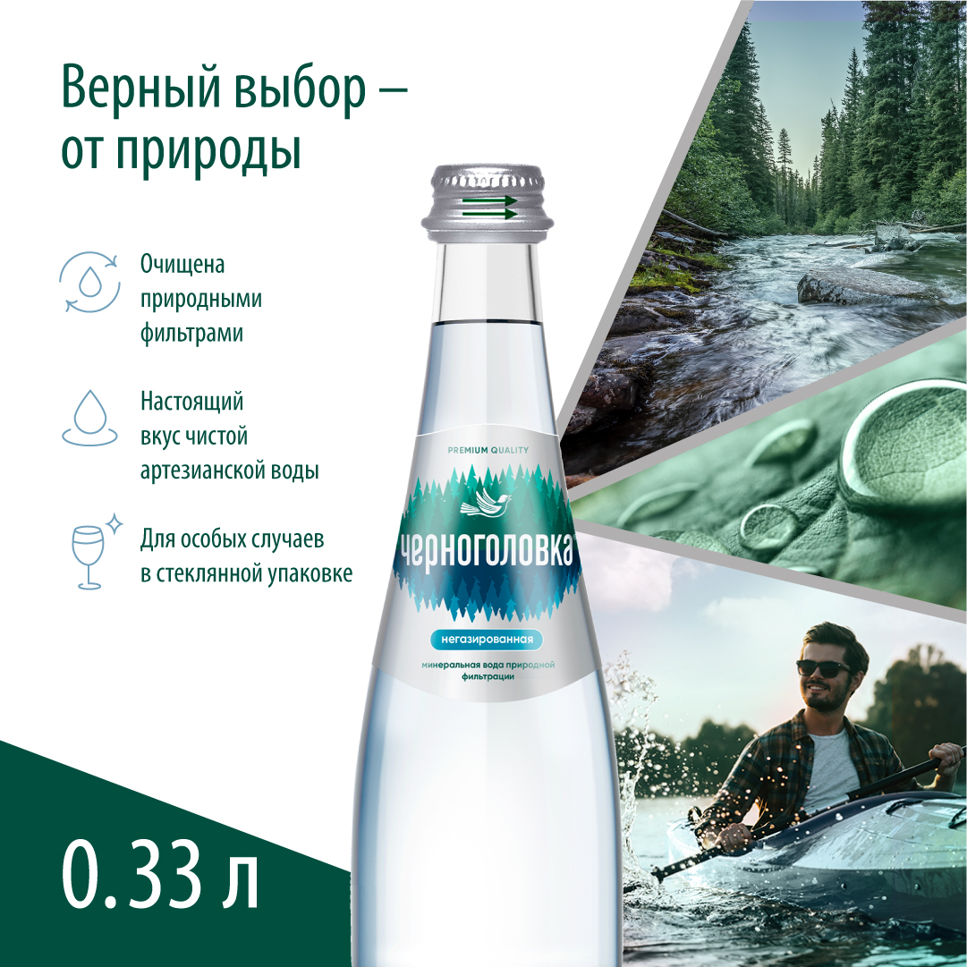 Вода питьевая минеральная ЧЕРНОГОЛОВКА 0,33 л, без газа, стекло