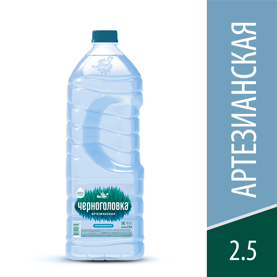 Вода питьевая артезианская ЧЕРНОГОЛОВКА 2,5 л, без газа, ПЭТ