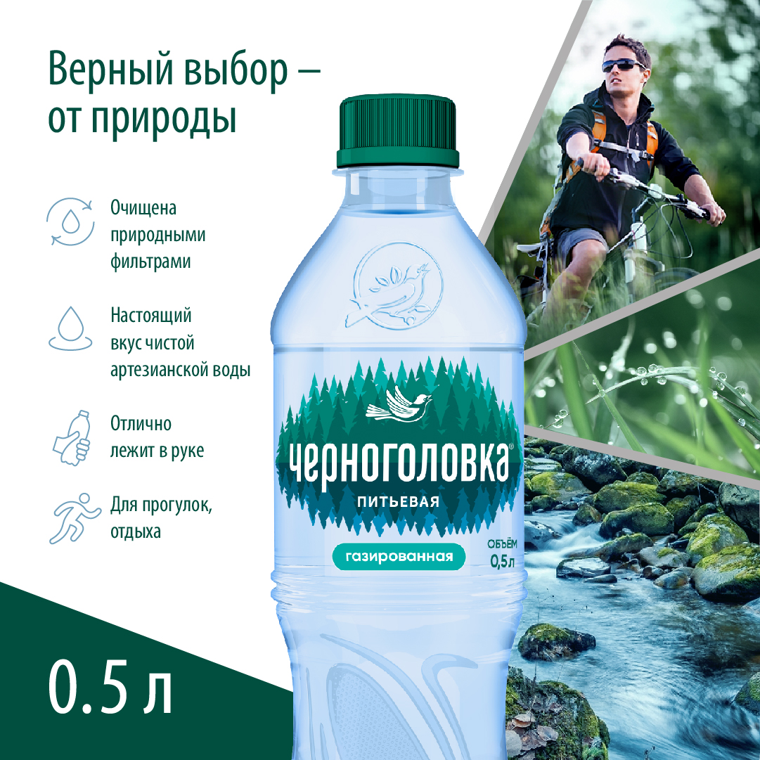 Вода питьевая ЧЕРНОГОЛОВКА 0,5 л, газ, ПЭТ