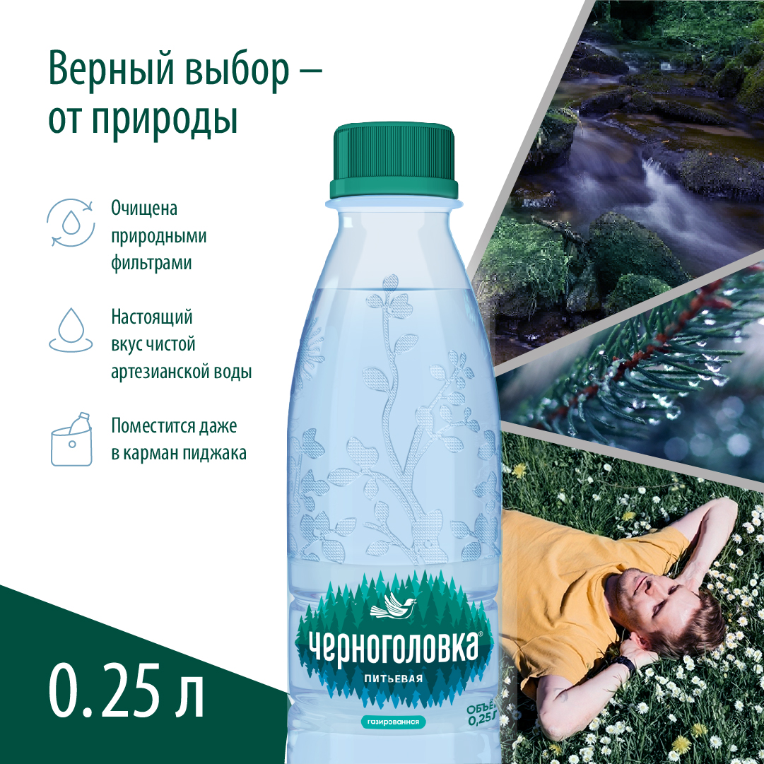 Вода питьевая ЧЕРНОГОЛОВКА 0,25 л, газ, ПЭТ