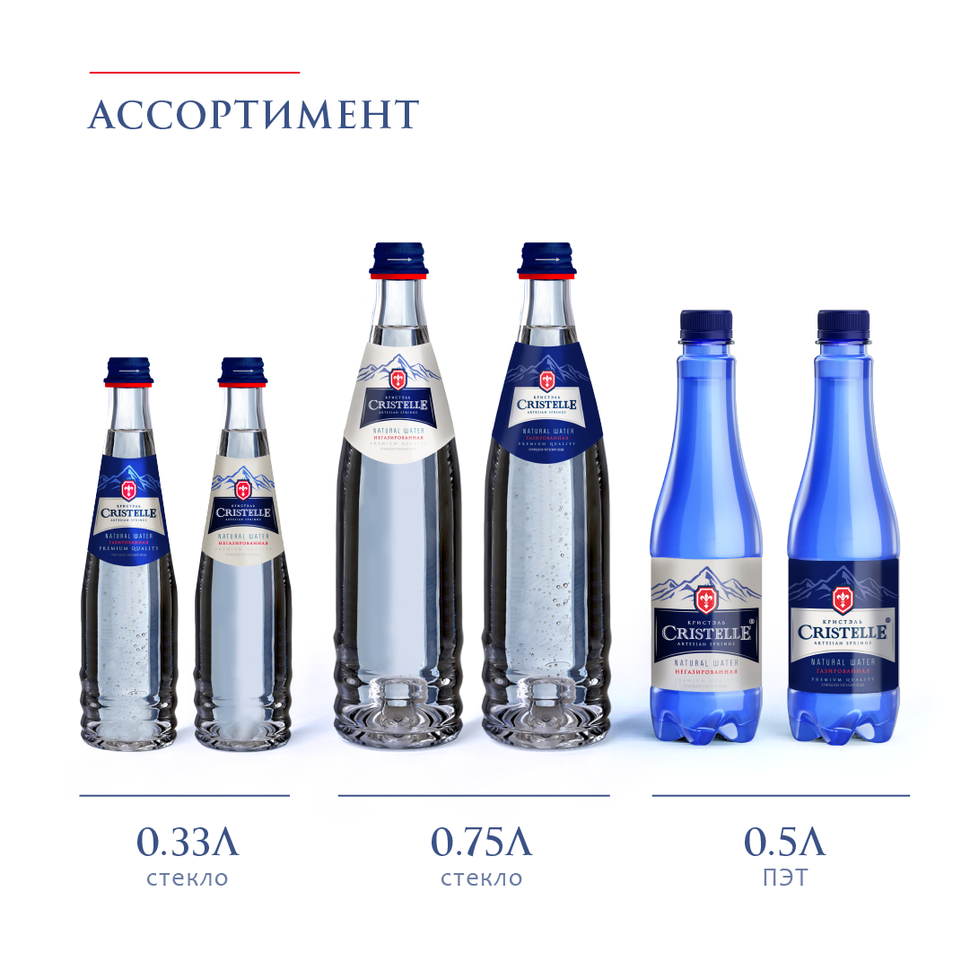 Вода питьевая природная СRISTELLE 0,75 л, газ, стекло, премиум