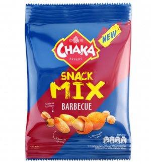 CHAKA snack mix: cмесь из обжаренного арахиса, зерна кукурузы и продукта экструдированного кукурузного со вкусом барбекю, 50 г 
