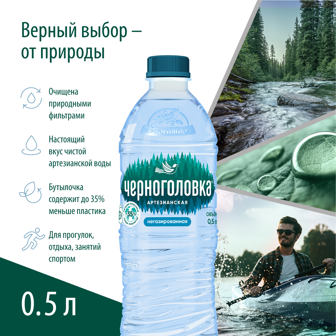 Вода питьевая артезианская ЧЕРНОГОЛОВКА 0,5 л, без газа, ПЭТ