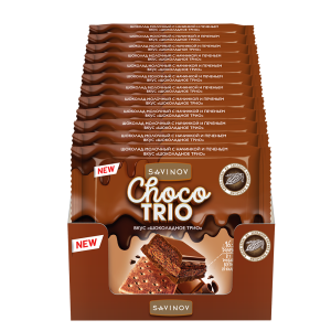 Шоколад молочный «САВИНОВ» со вкусом «Choco Trio» с начинкой и печеньем (вкус "Шоколадное трио")