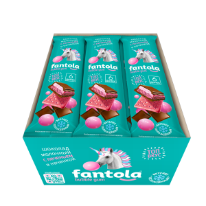 Шоколад молочный «FANTOLA» с начинкой со вкусом «Bubble Gum» и печеньем 30г