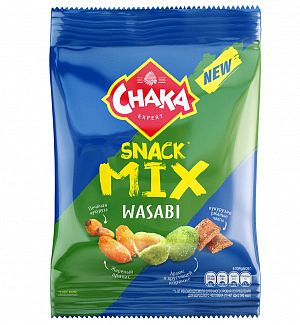 Chaka snack mix: Смесь из обжаренного арахиса, зерна кукурузы и кукурузно-ржаных чаксов со вкусом васаби, 50 г 