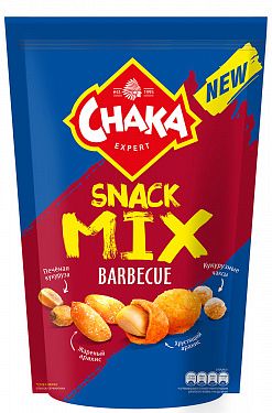 CHAKA snack mix: смесь из обжаренного арахиса, зерна кукурузы и продукта экструдированного кукурузного со вкусом барбекю, 150 г 